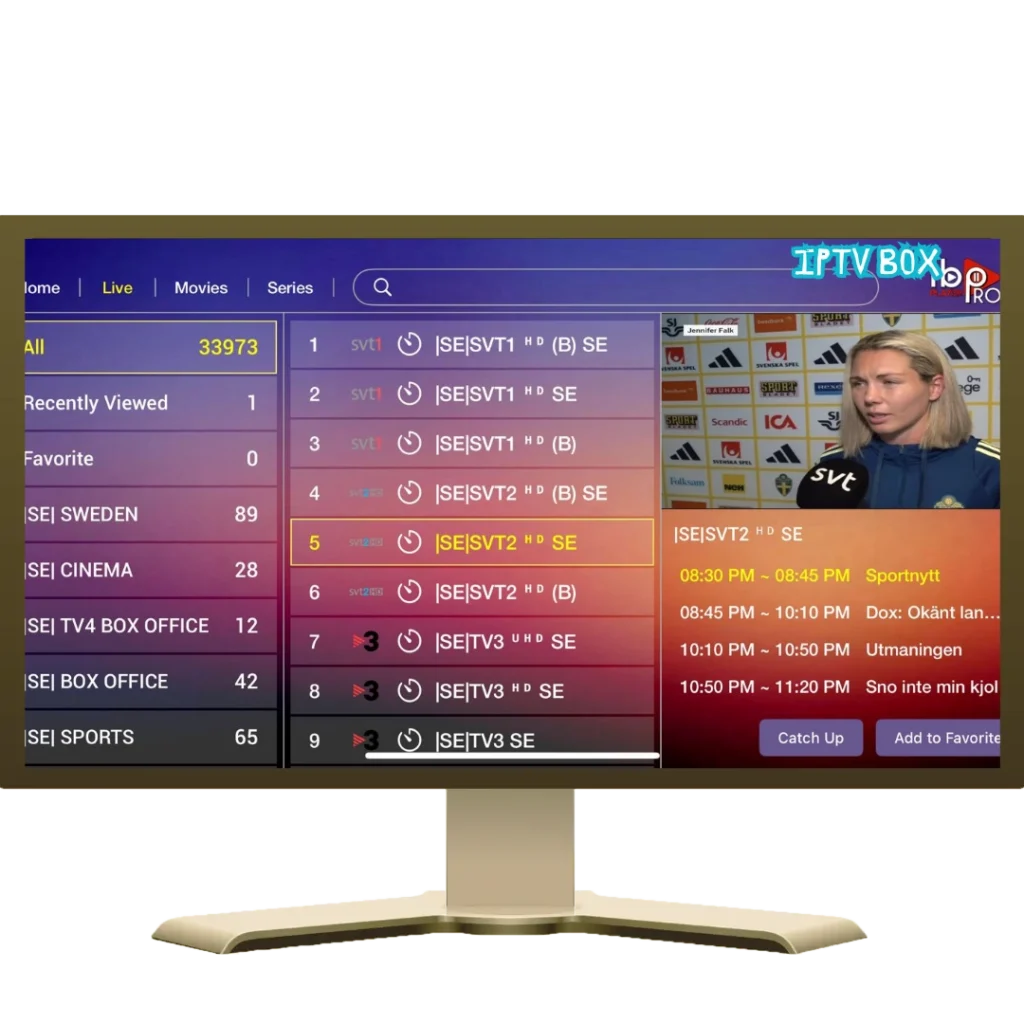 Illustration av en modern IPTV box för streaming av TV-kanaler i Sverige